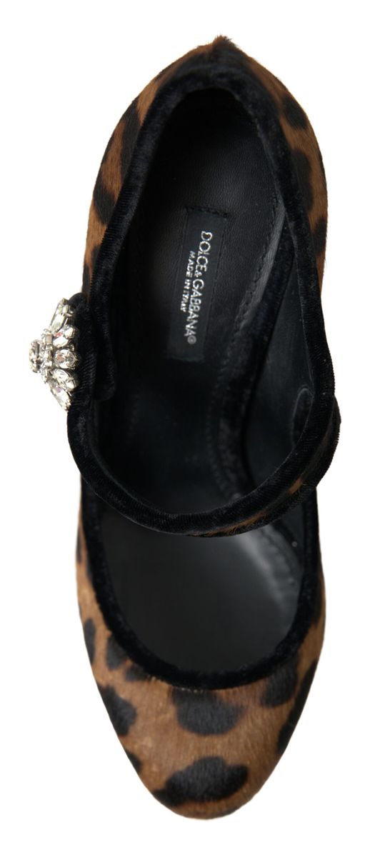 Schwarzbraune Mary Jane Pumps mit Leopardenmuster und Kalbslederabsatz