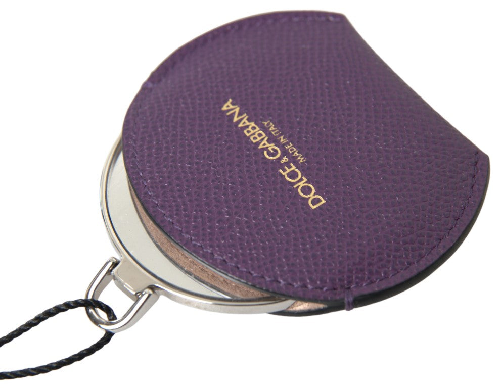 Runder Handspiegelhalter aus violettem Kalbsleder
