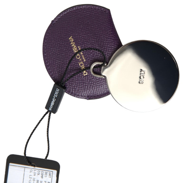 Runder Handspiegelhalter aus violettem Kalbsleder