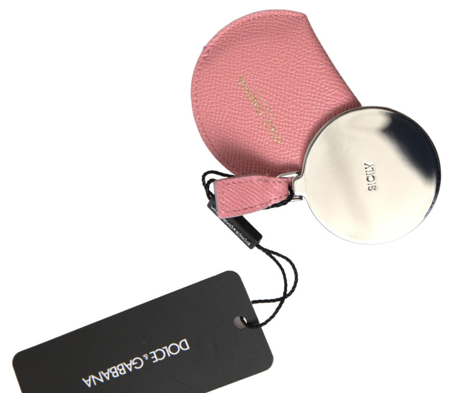 Runder Spiegelhalter aus rosa Kalbsleder