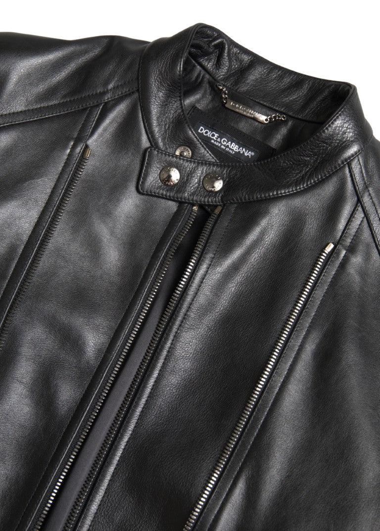 Schwarzer Lederreißverschlussmantel Herrenjacke
