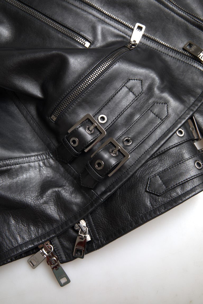 Schwarzer Lederreißverschlussmantel Herrenjacke