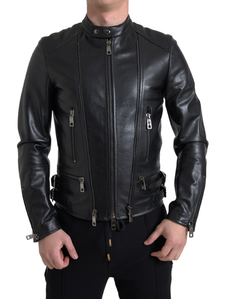 Schwarzer Lederreißverschlussmantel Herrenjacke