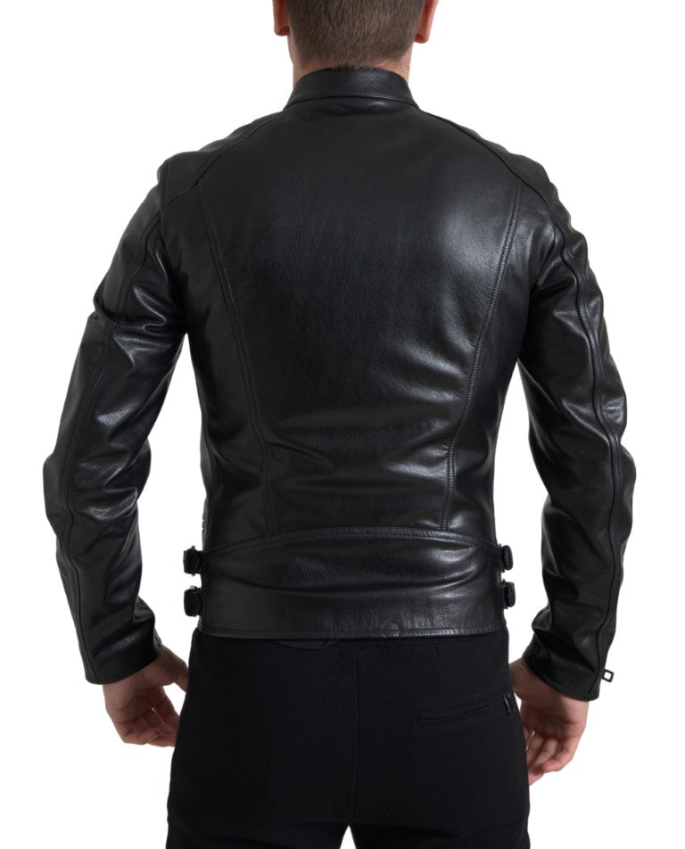 Schwarzer Lederreißverschlussmantel Herrenjacke