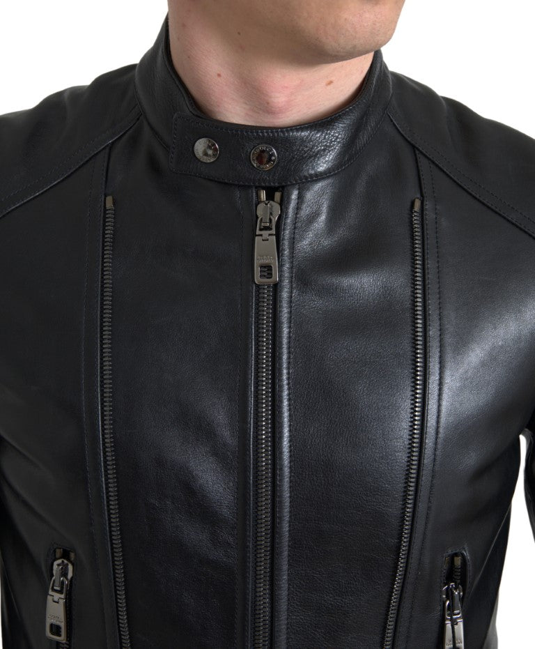 Schwarzer Lederreißverschlussmantel Herrenjacke