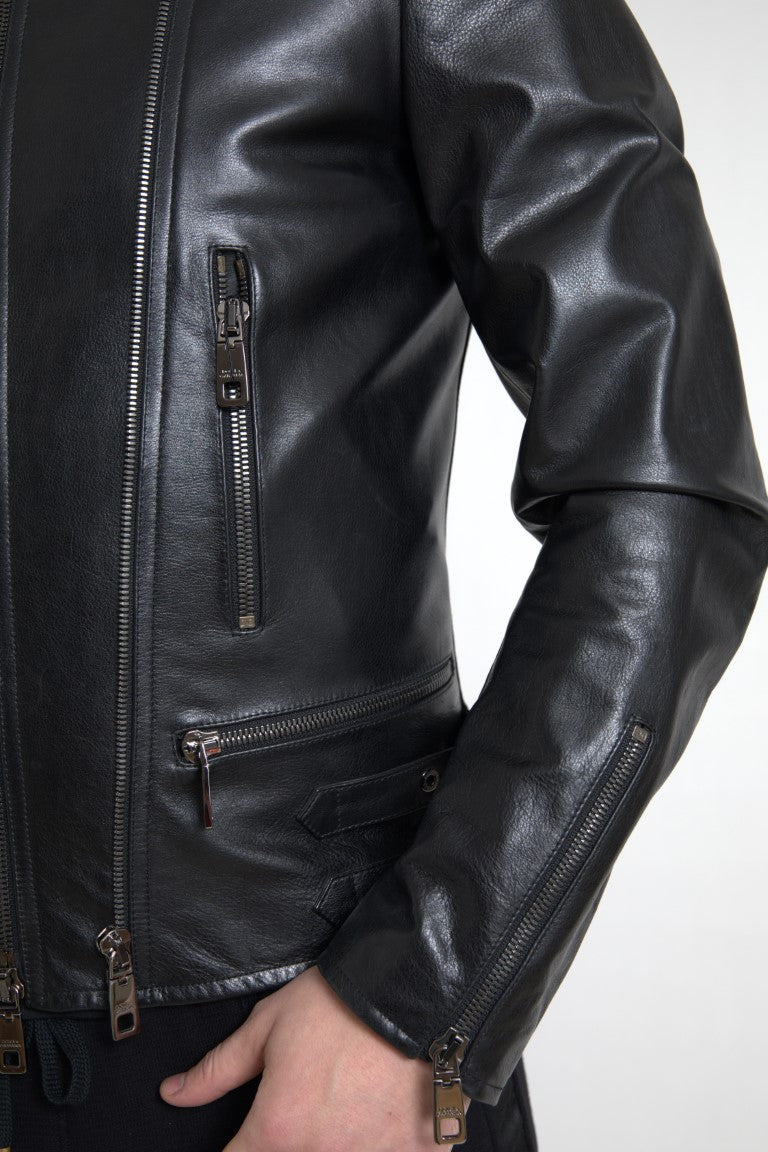 Schwarzer Lederreißverschlussmantel Herrenjacke