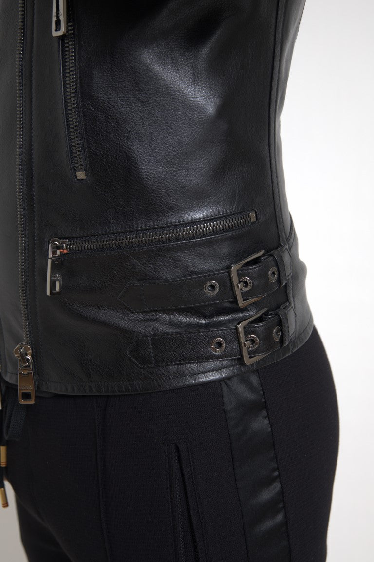 Schwarzer Lederreißverschlussmantel Herrenjacke