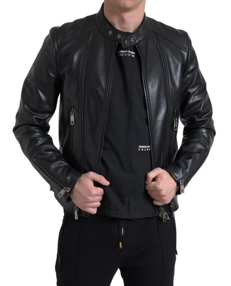Schwarzer Lederreißverschlussmantel Herrenjacke