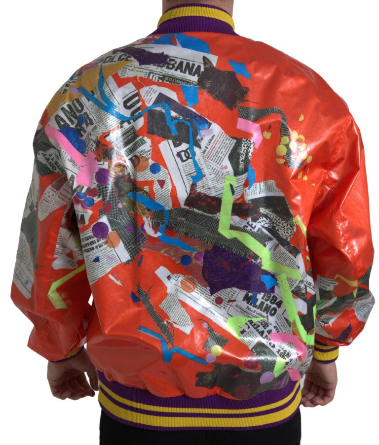 Orangefarbene Blousonjacke aus Polyester mit Knöpfen
