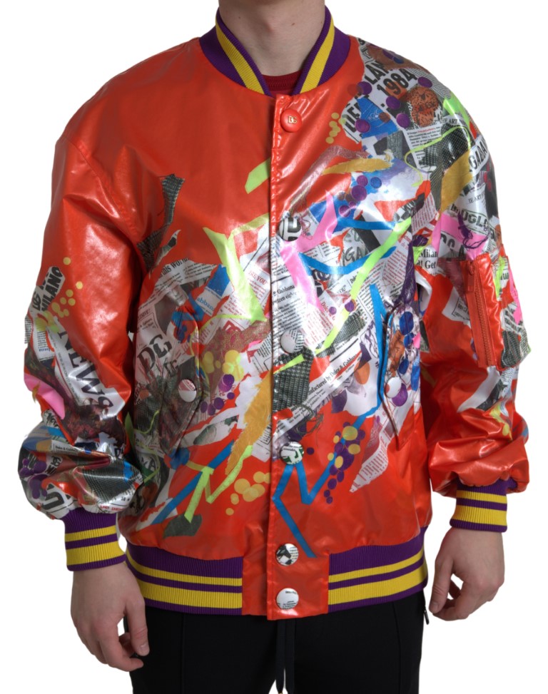 Orangefarbene Blousonjacke aus Polyester mit Knöpfen
