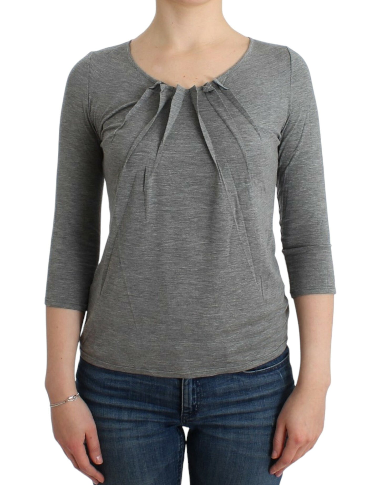 Graues Pullover-Oberteil mit 3/4-Ärmeln