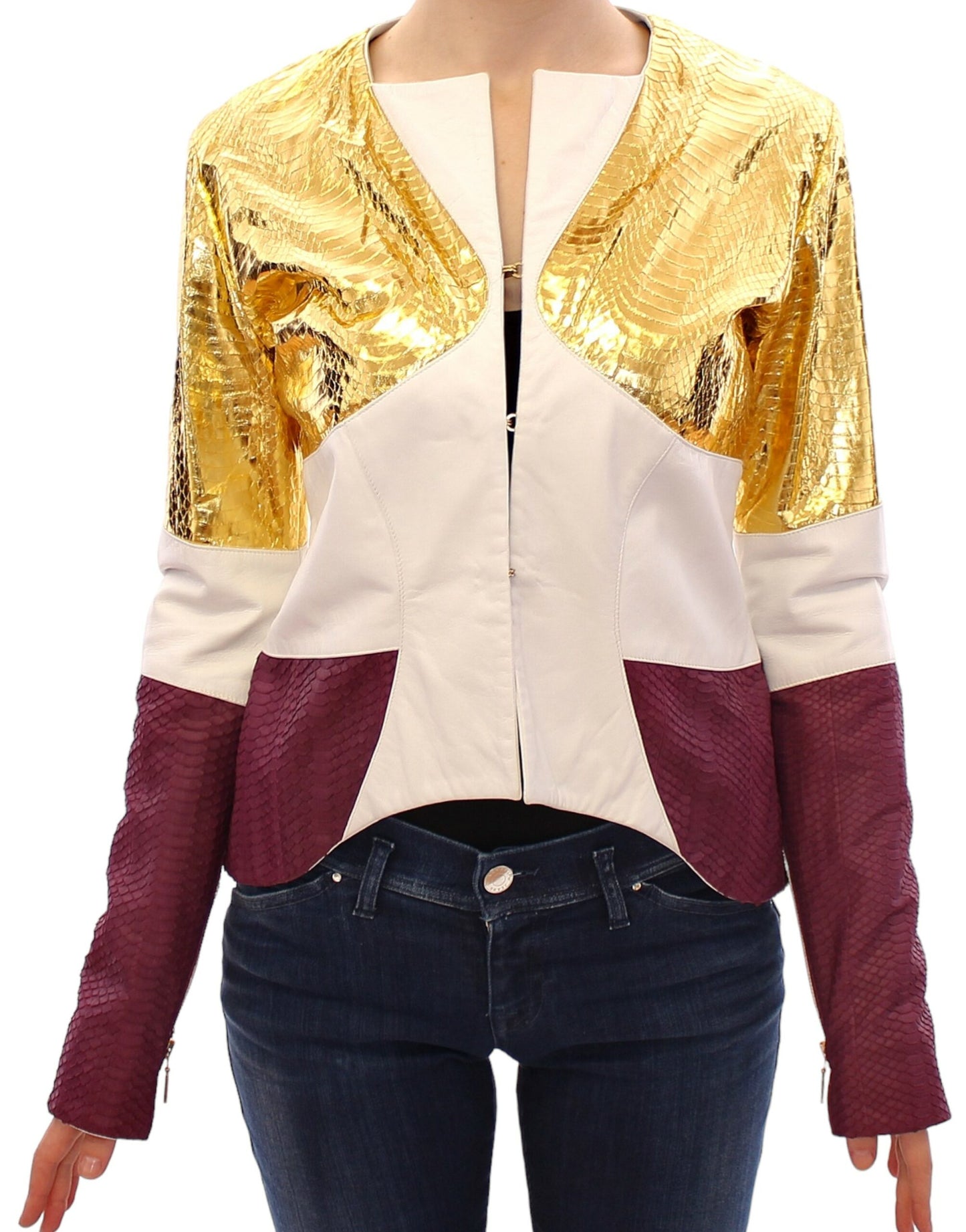 Weißgold-lila Lederjacke