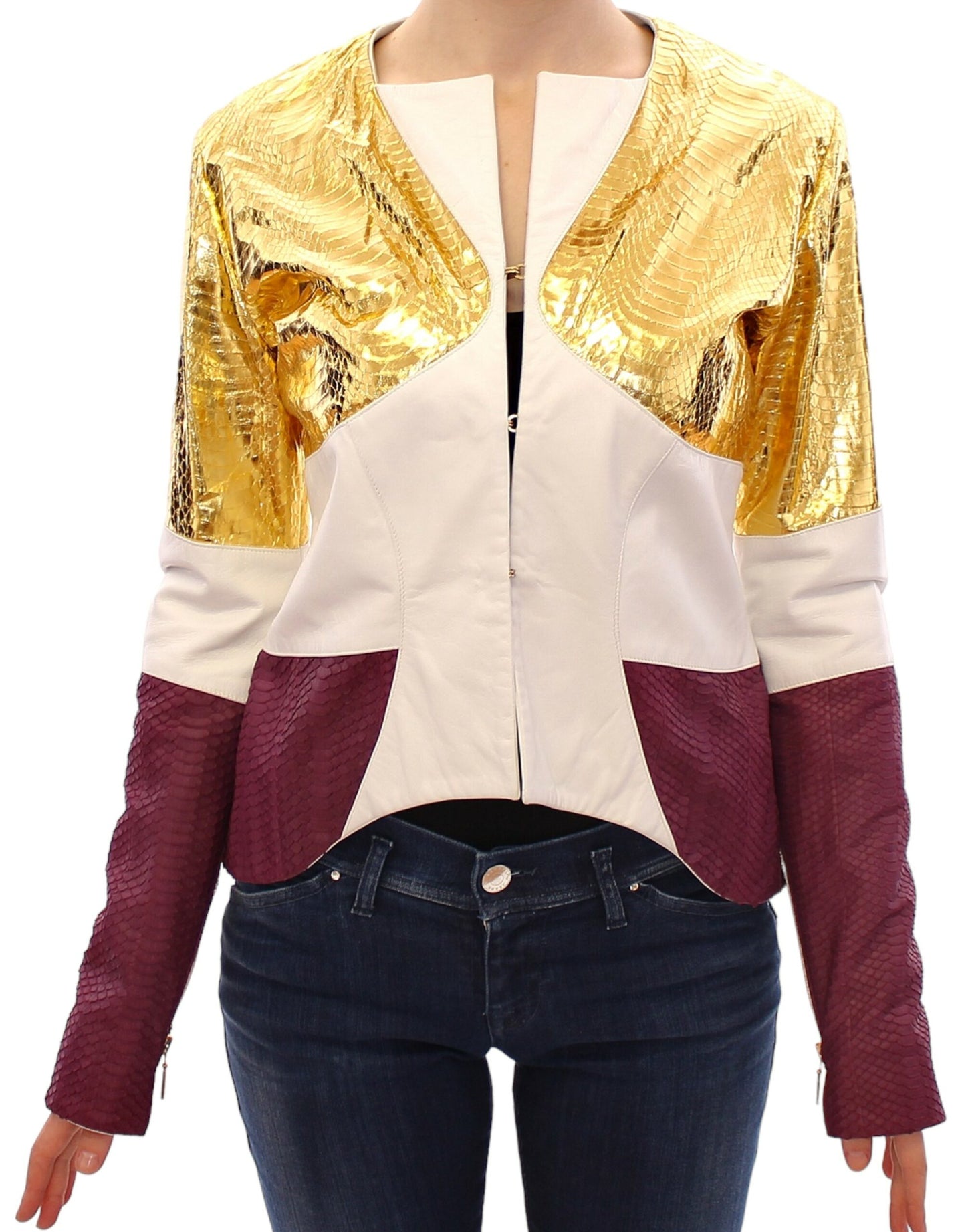 Weißgold-lila Lederjacke