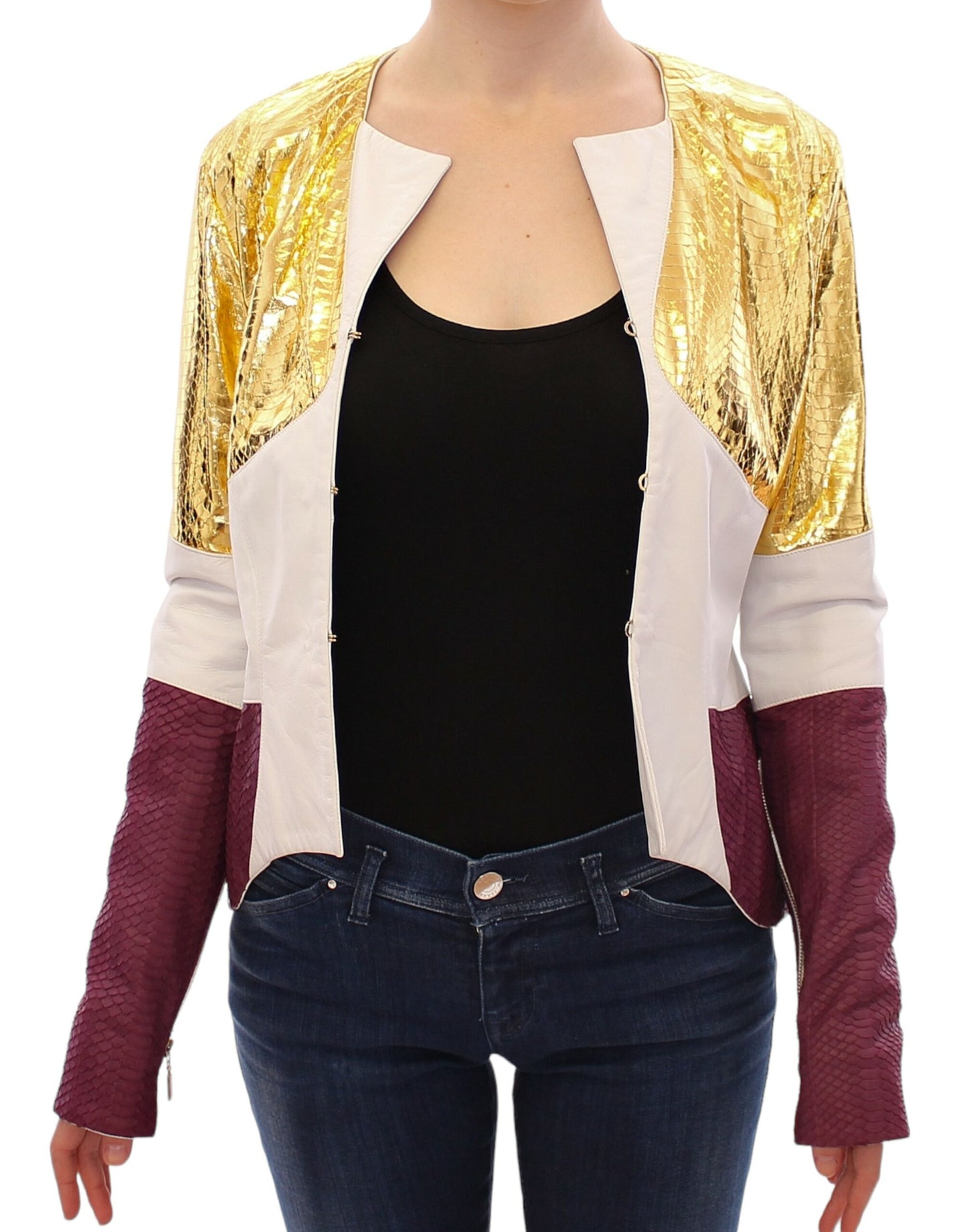 Weißgold-lila Lederjacke