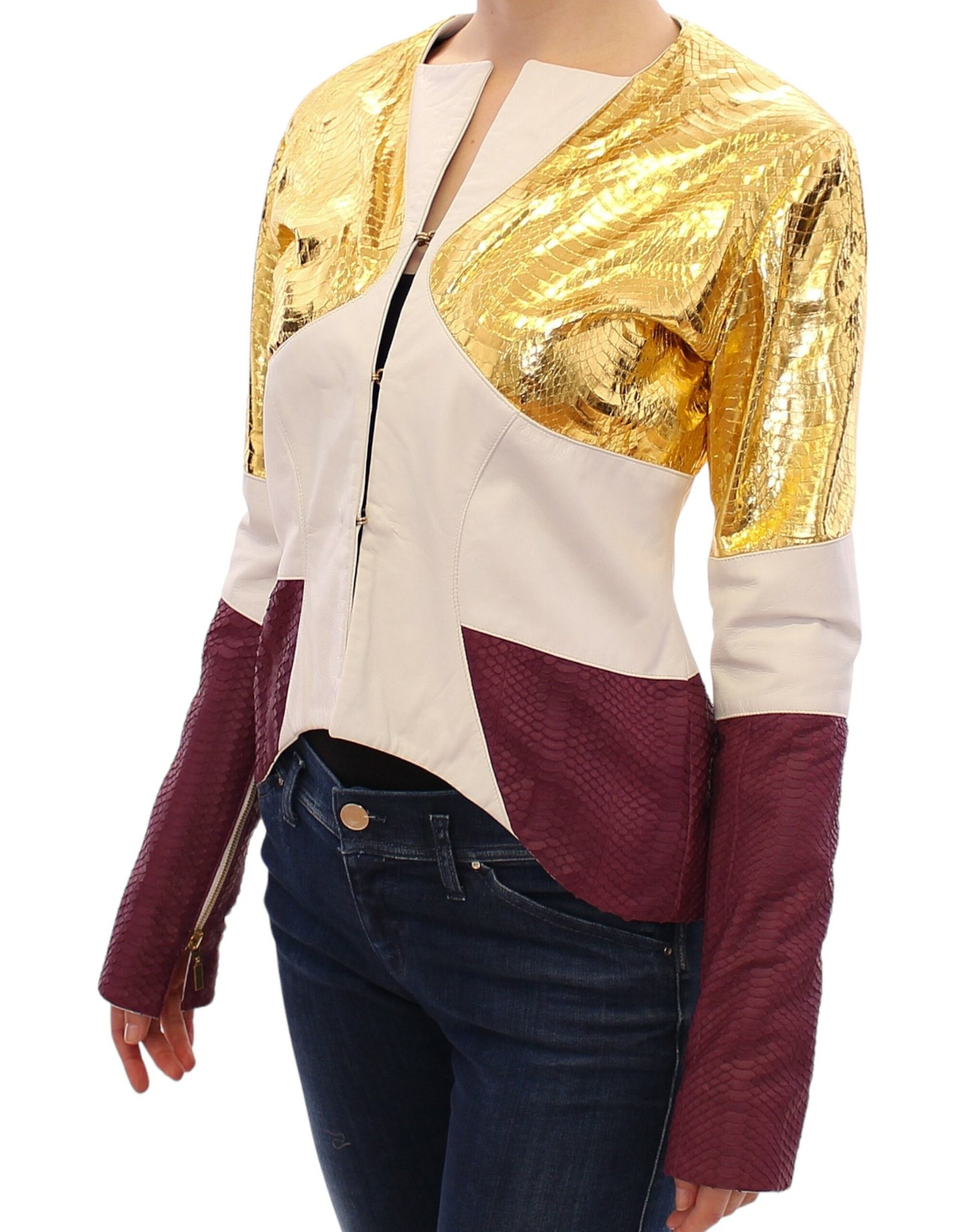 Weißgold-lila Lederjacke