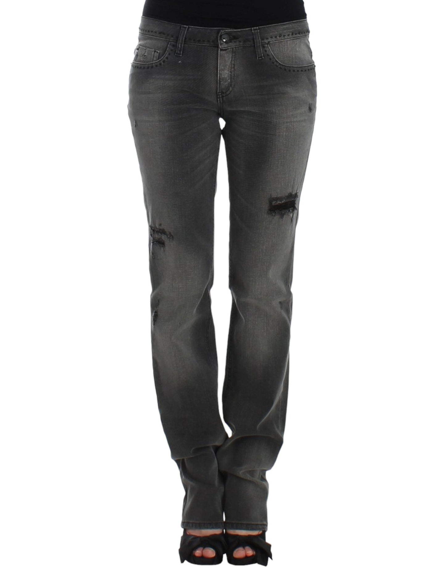 Graue Jeans mit geradem Bein