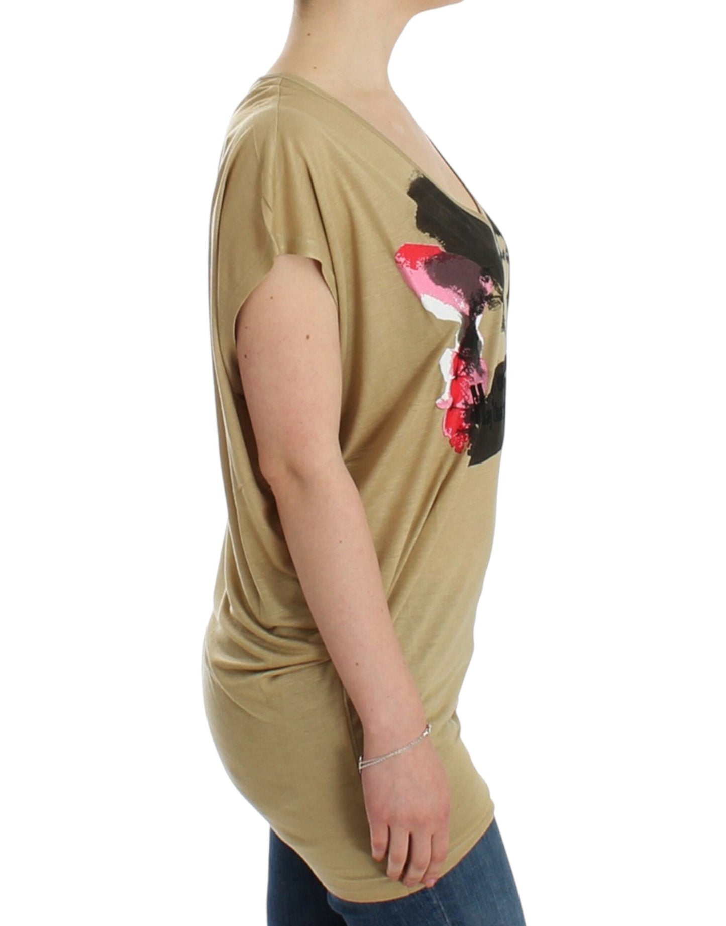 Beiges T-Shirt mit Motivdruck