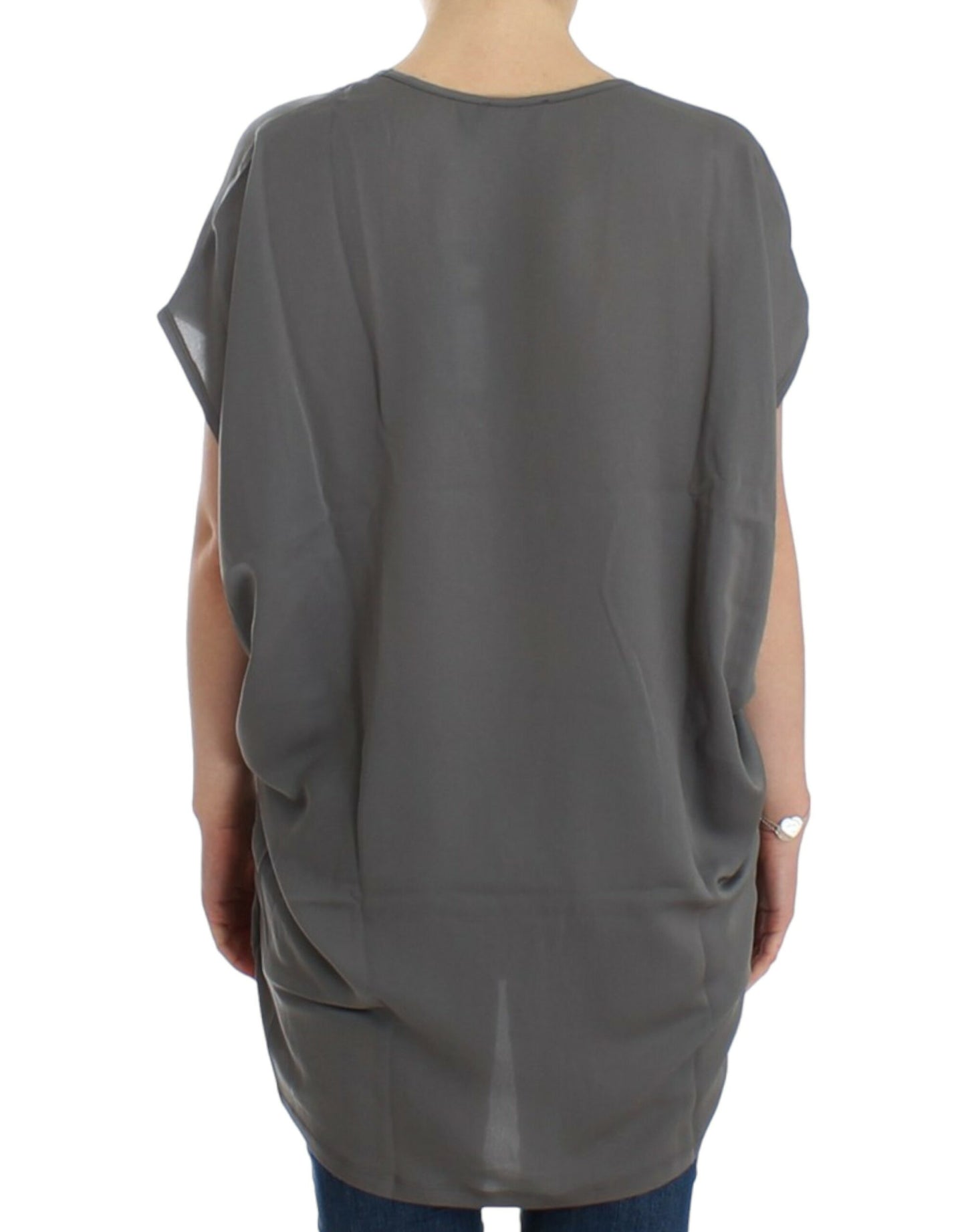 Graues langes T-Shirt mit V-Ausschnitt