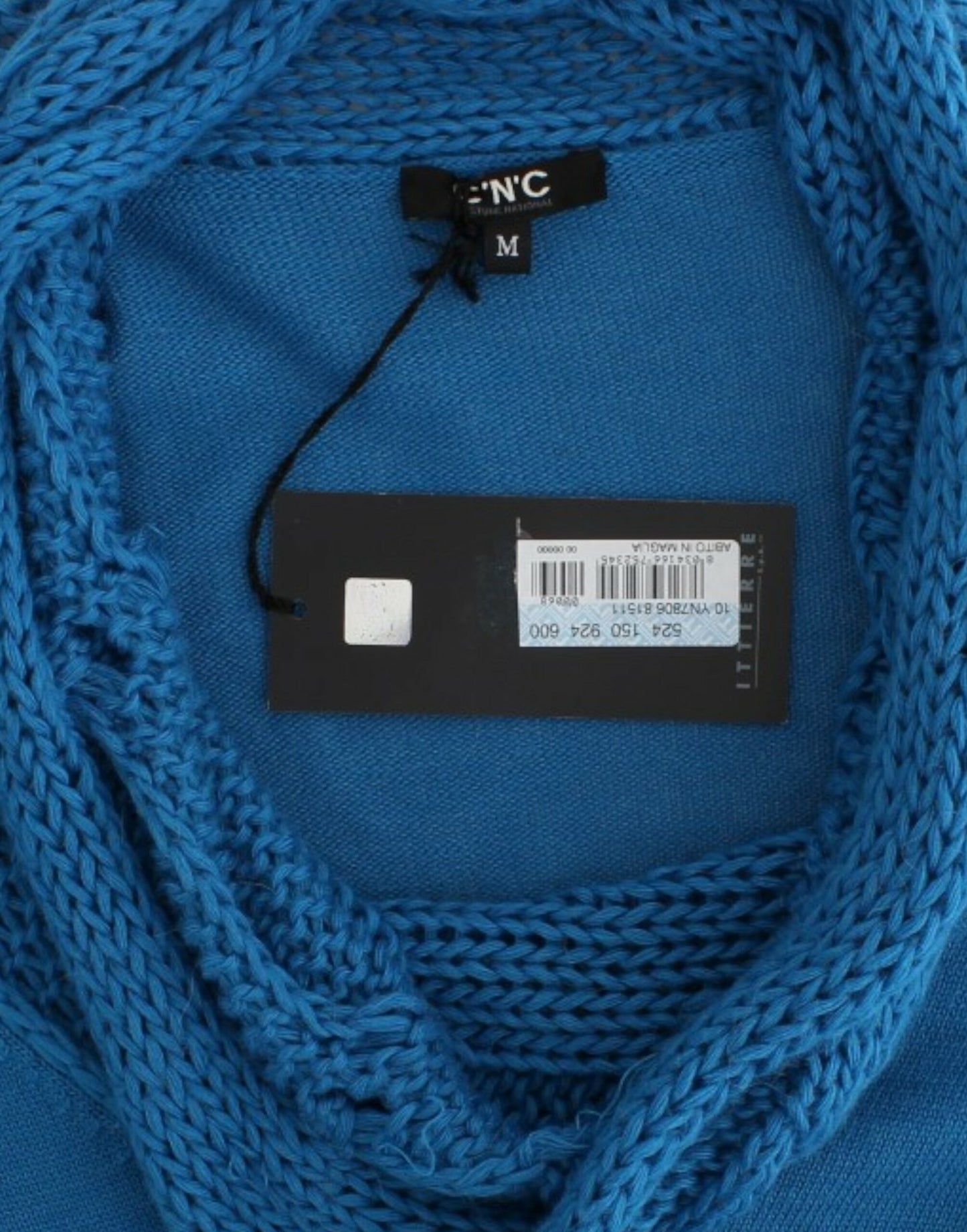 Blauer Strickpullover mit Rundhalsausschnitt