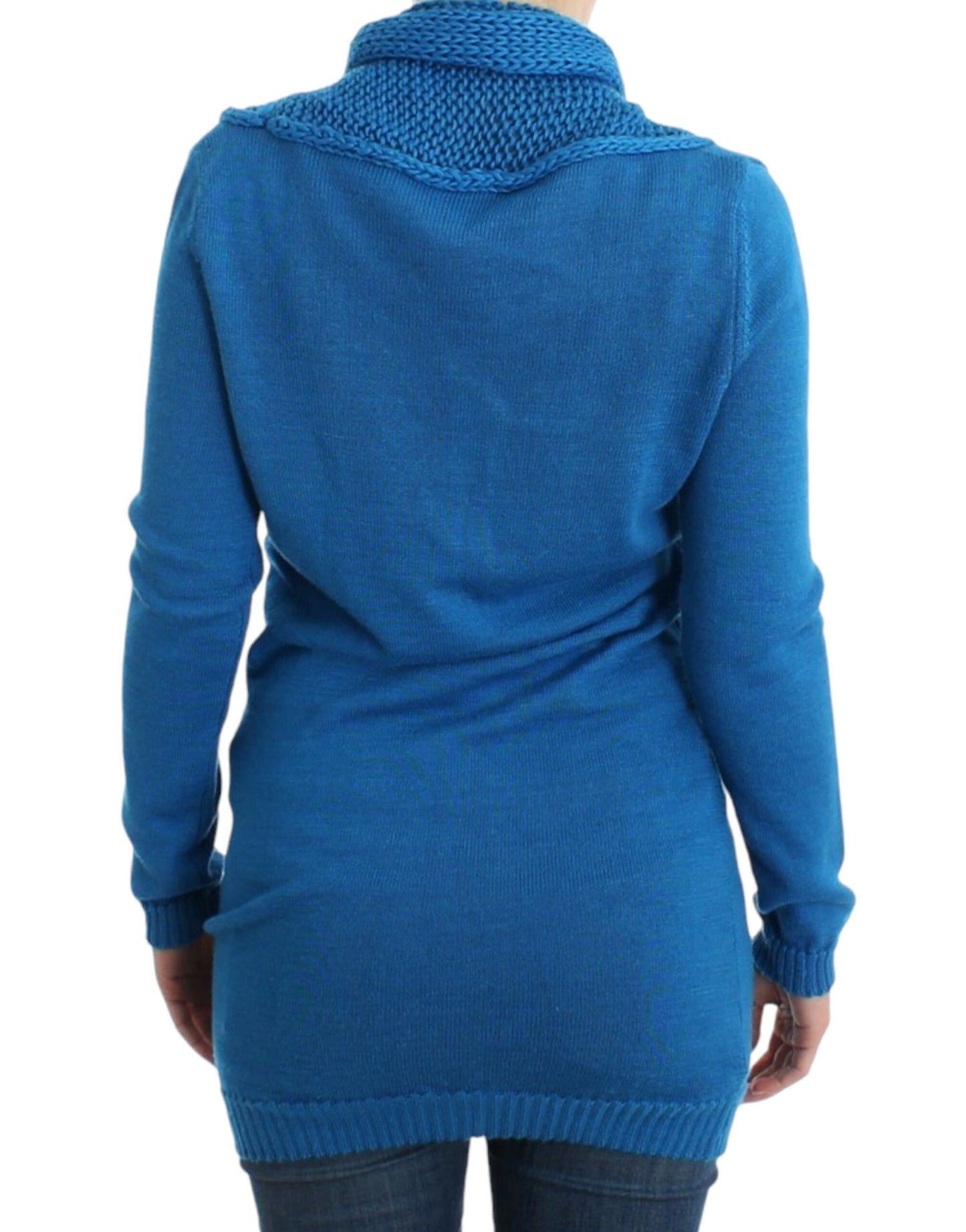 Blauer Strickpullover mit Rundhalsausschnitt