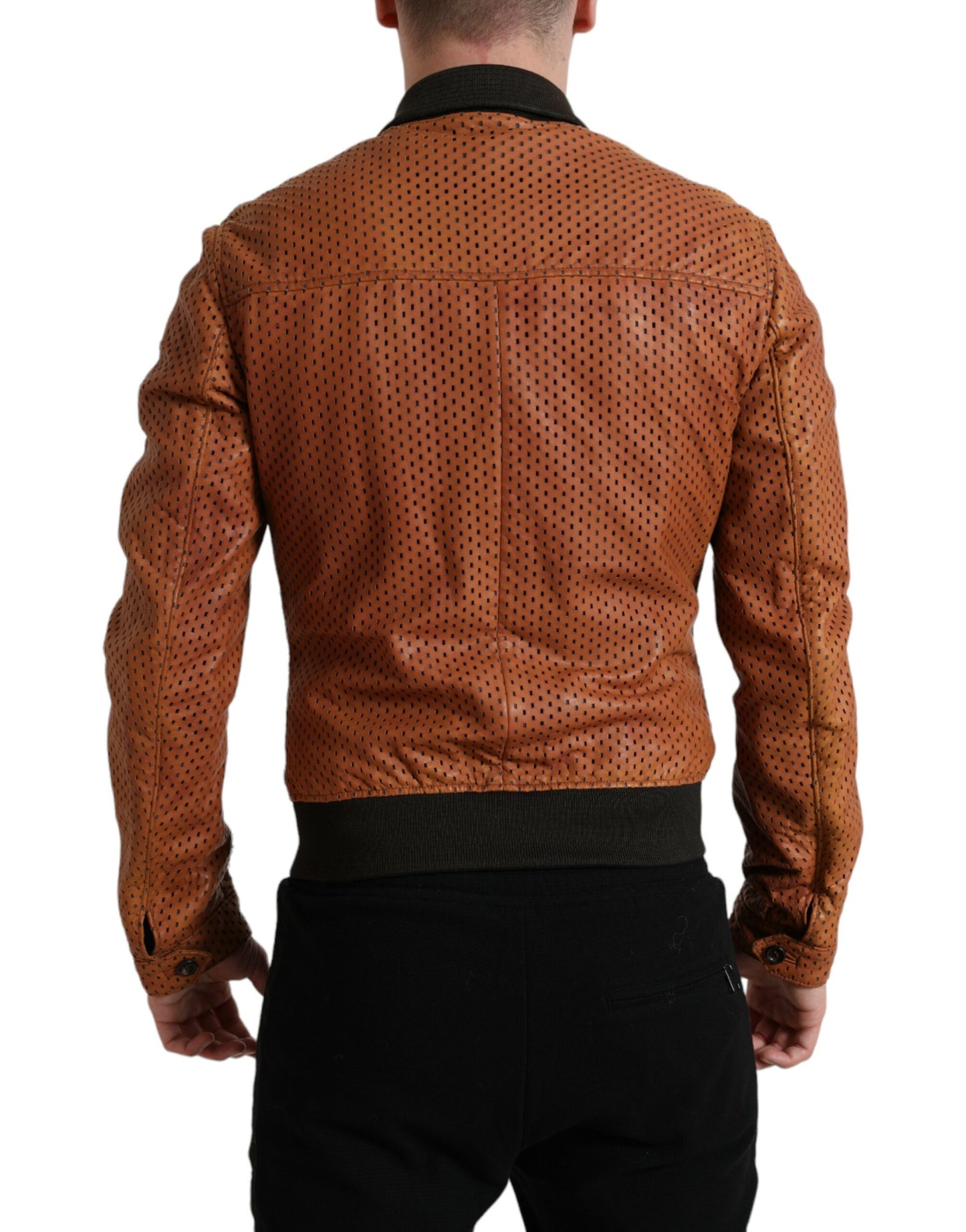 Braune perforierte Jacke aus Lammleder