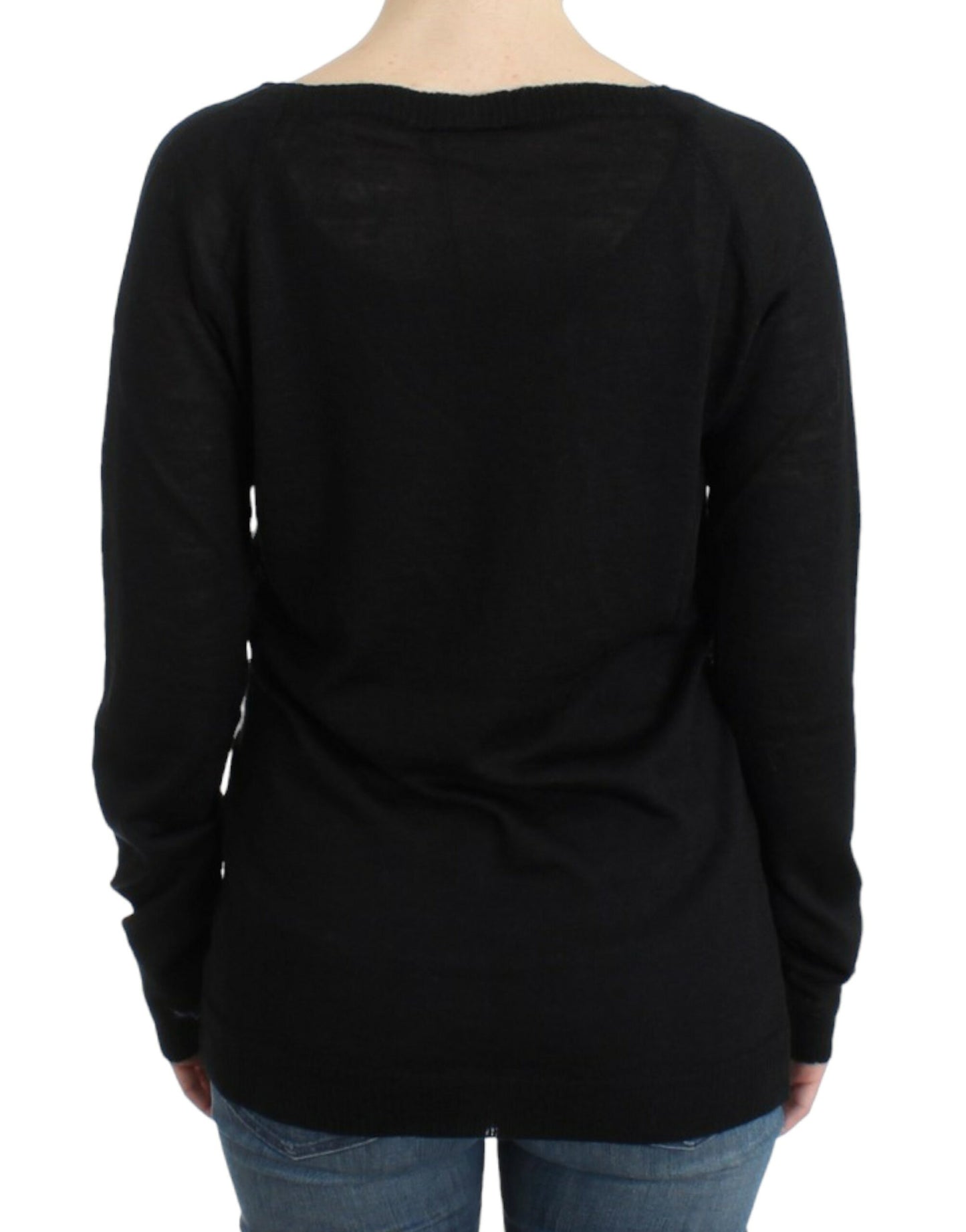 Schwarz gestreifter Pullover mit V-Ausschnitt