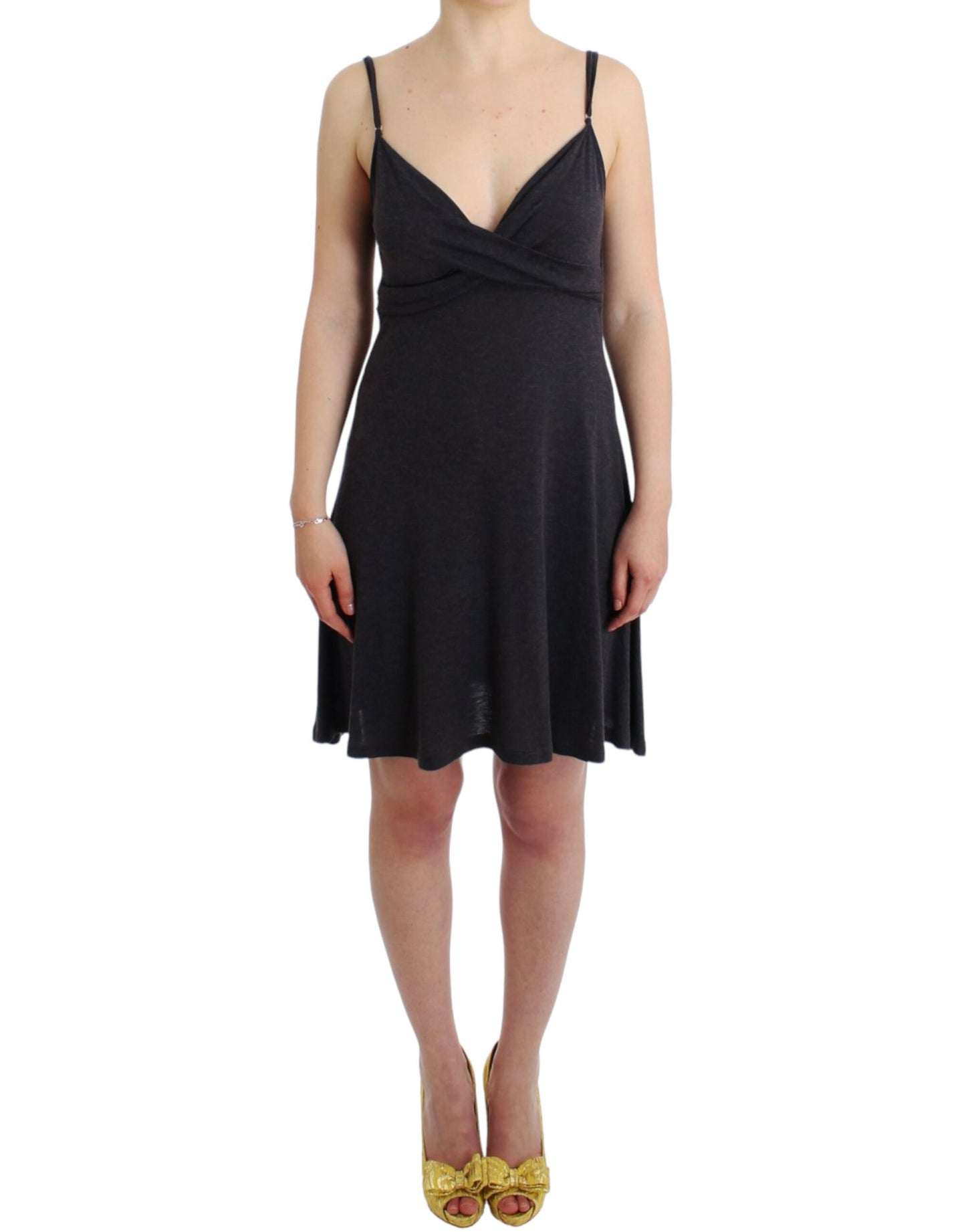 Graues gestricktes A-Linien-Kleid