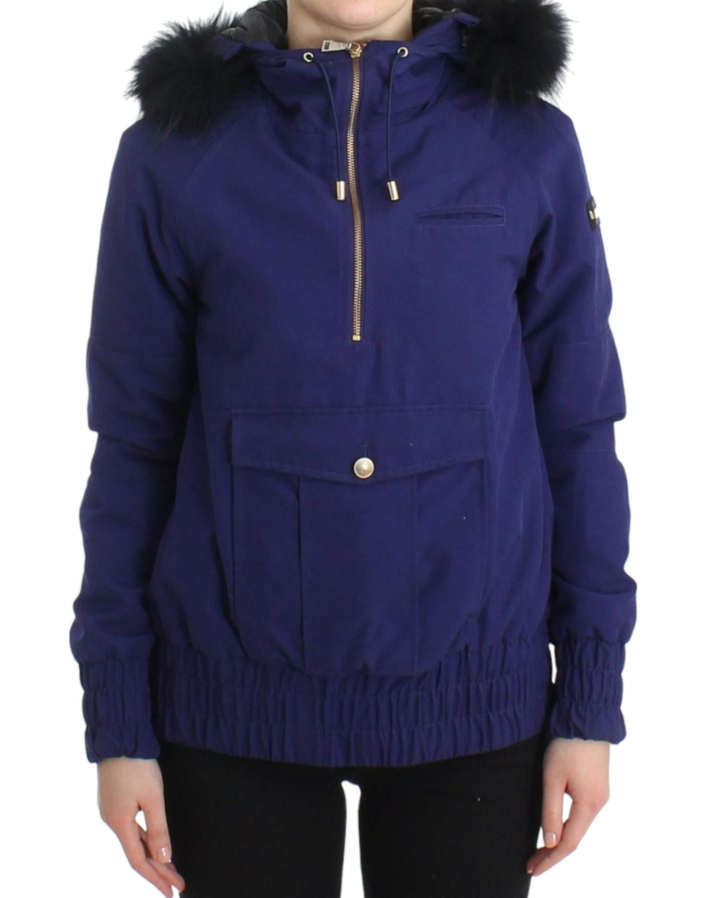 Blaue, wattierte Jacke mit Kapuze, kurz, K-Way
