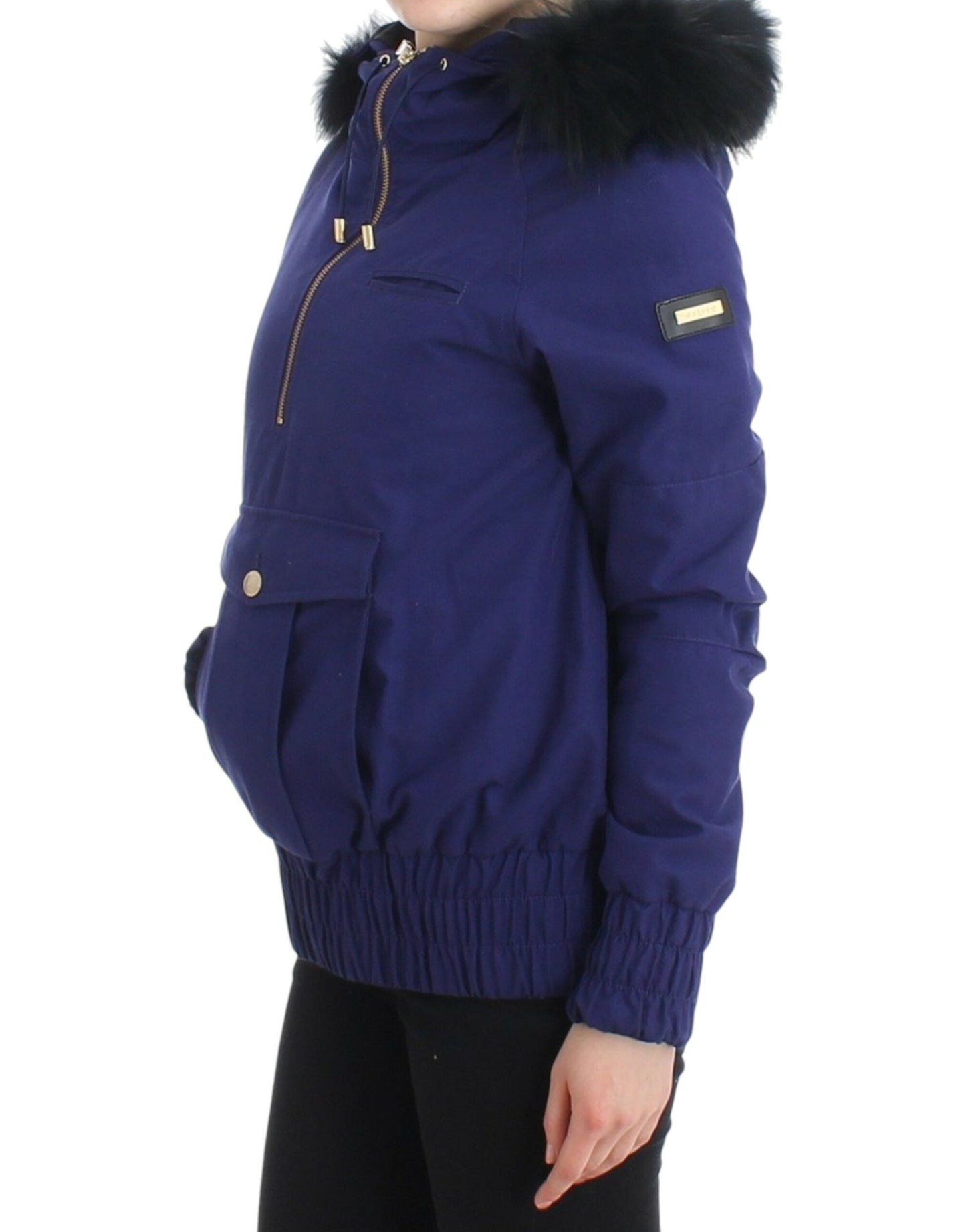 Blaue, wattierte Jacke mit Kapuze, kurz, K-Way