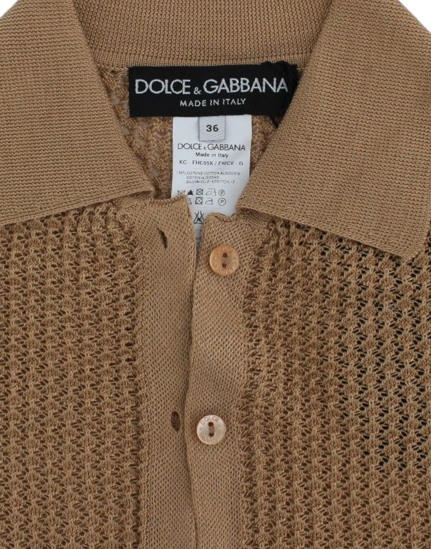 Beigefarbener Polo-Cardigan aus gestrickter Baumwolle