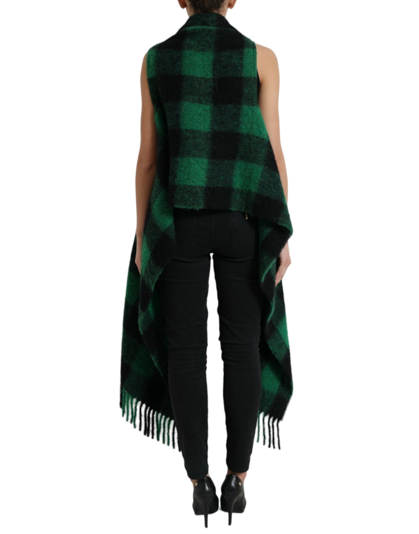 Schwarz-grüne Buffalo Check Poncho-Manteljacke