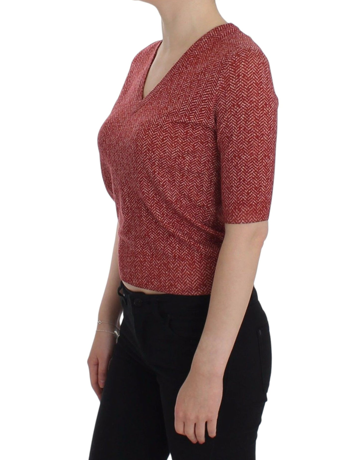 Roter Woll-Tweed-Kurzarmpullover