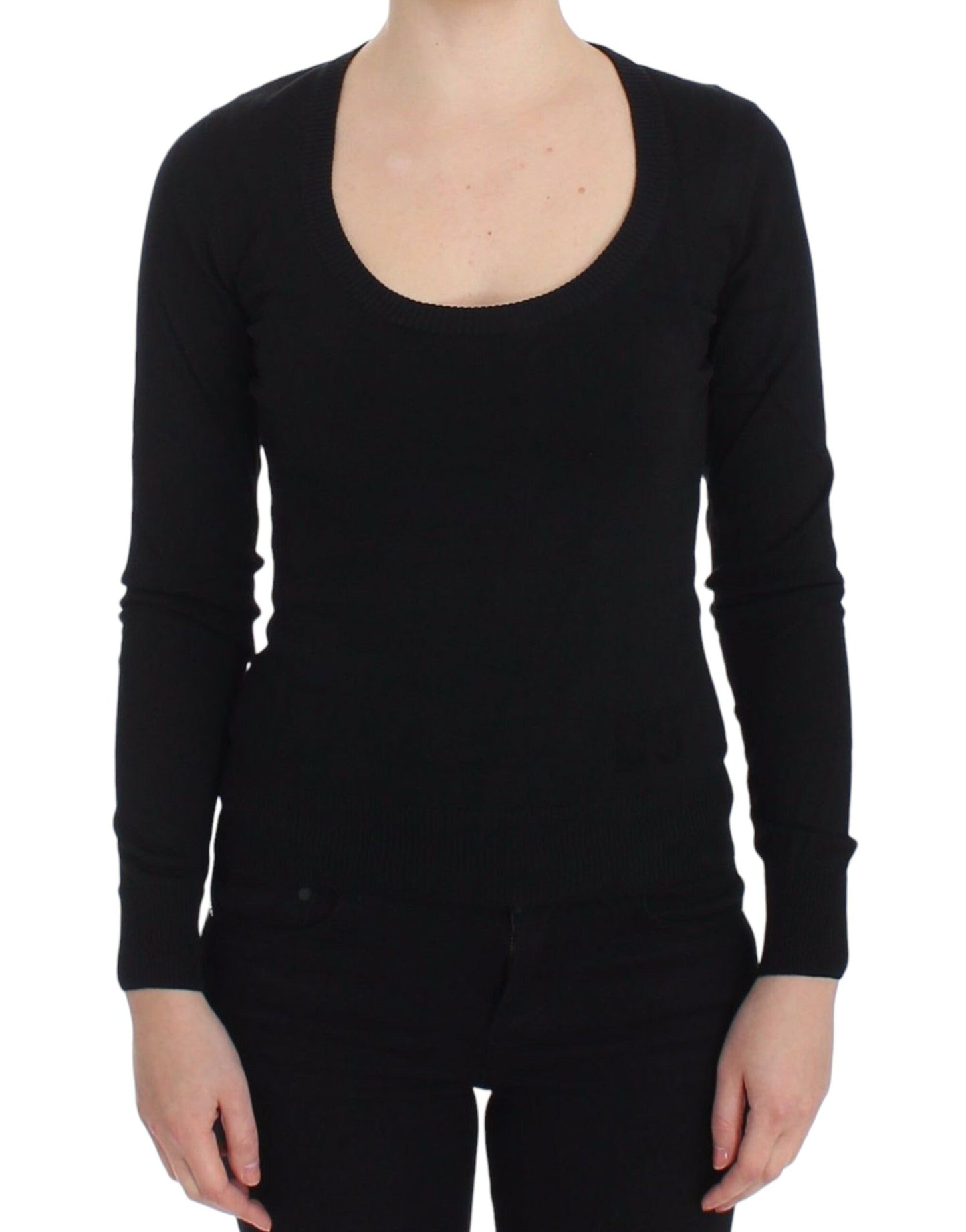 Schwarzer Kaschmirpullover mit Rundhalsausschnitt