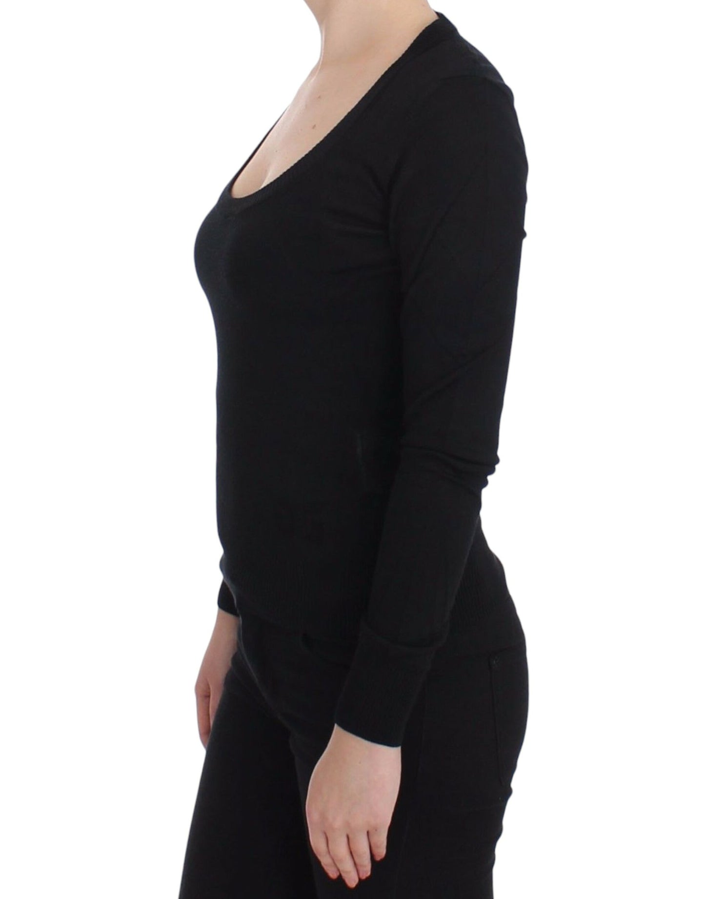 Schwarzer Kaschmirpullover mit Rundhalsausschnitt