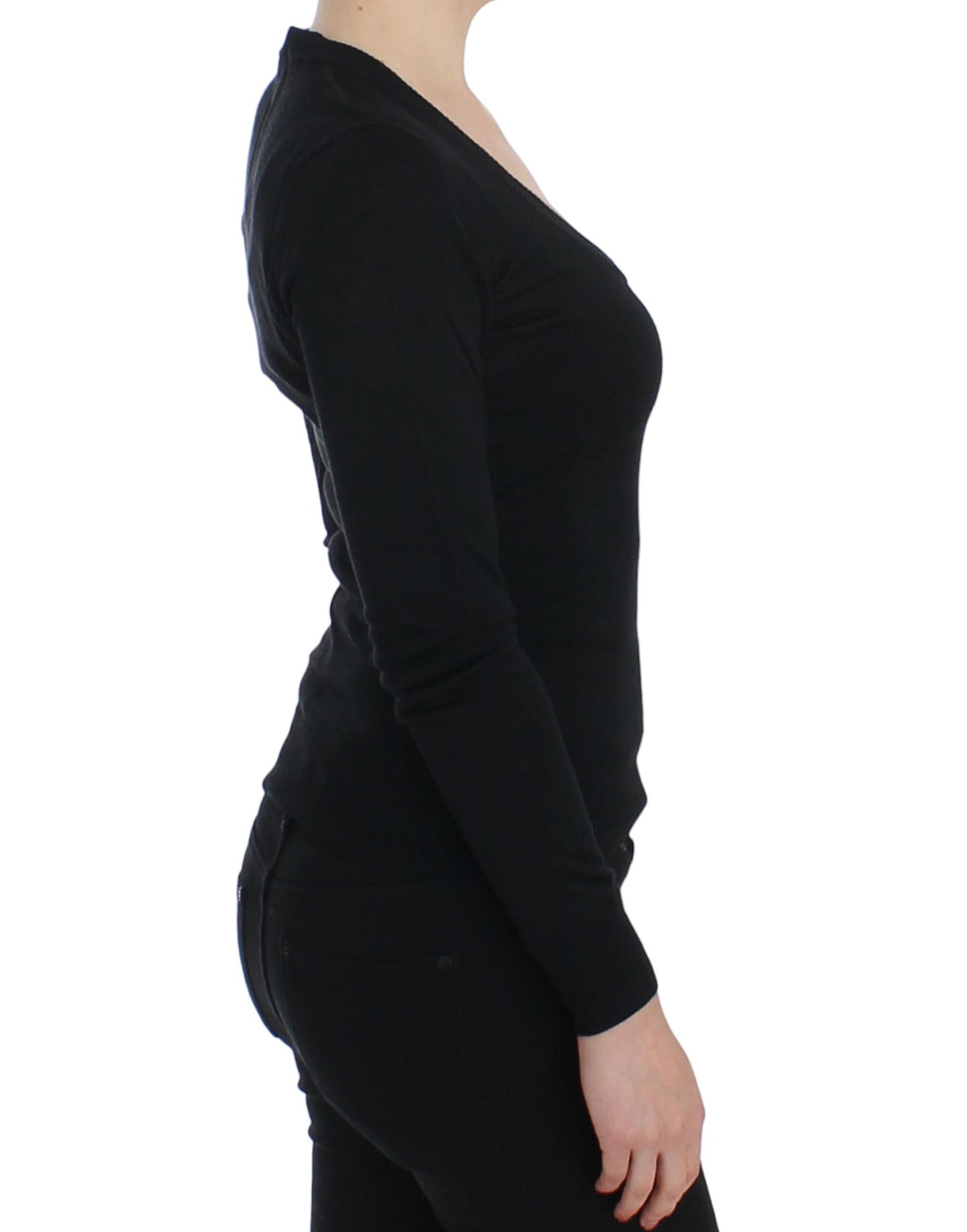 Schwarzer Kaschmirpullover mit Rundhalsausschnitt