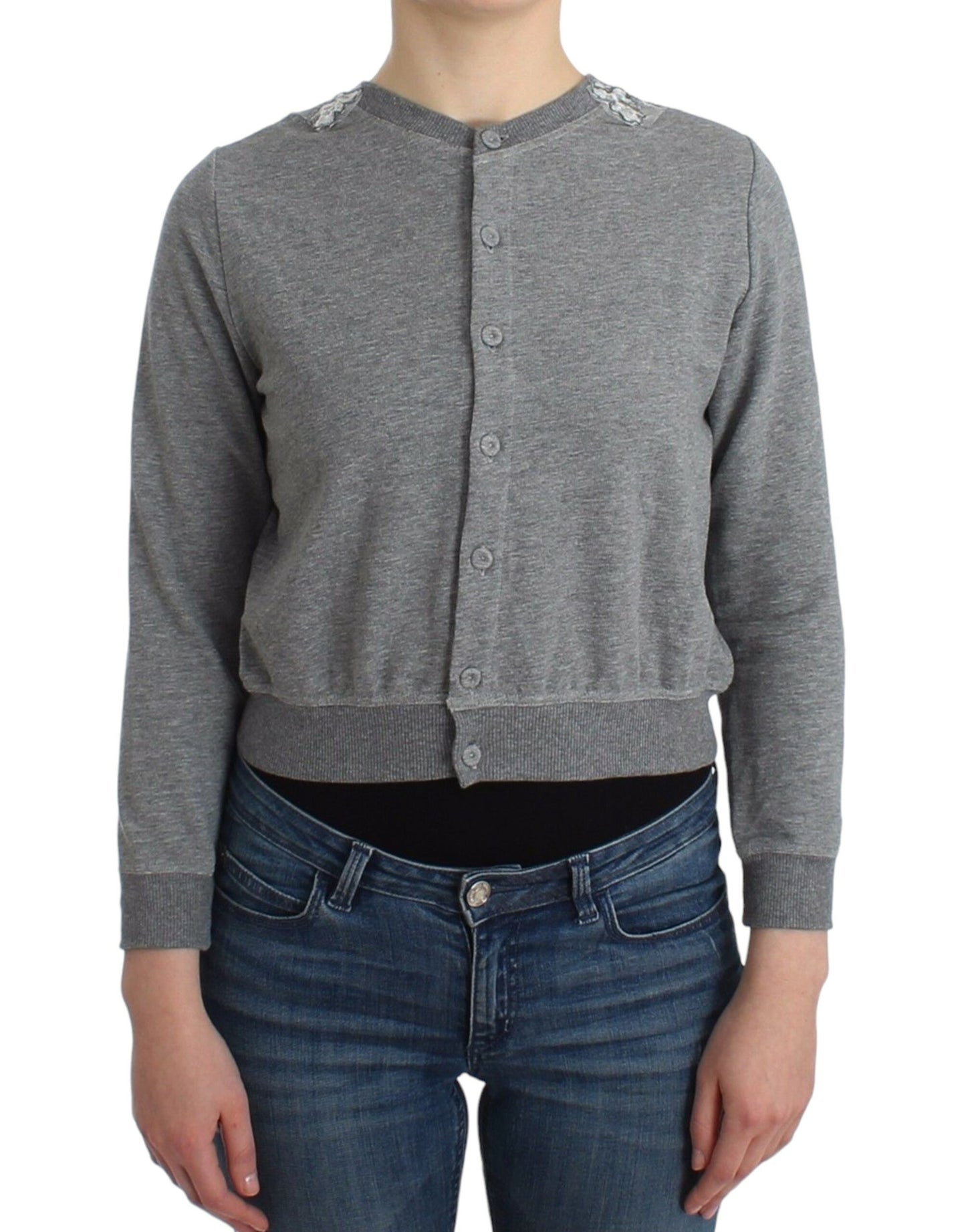 Dessous Grauer Spitzenpullover Cardigan Top