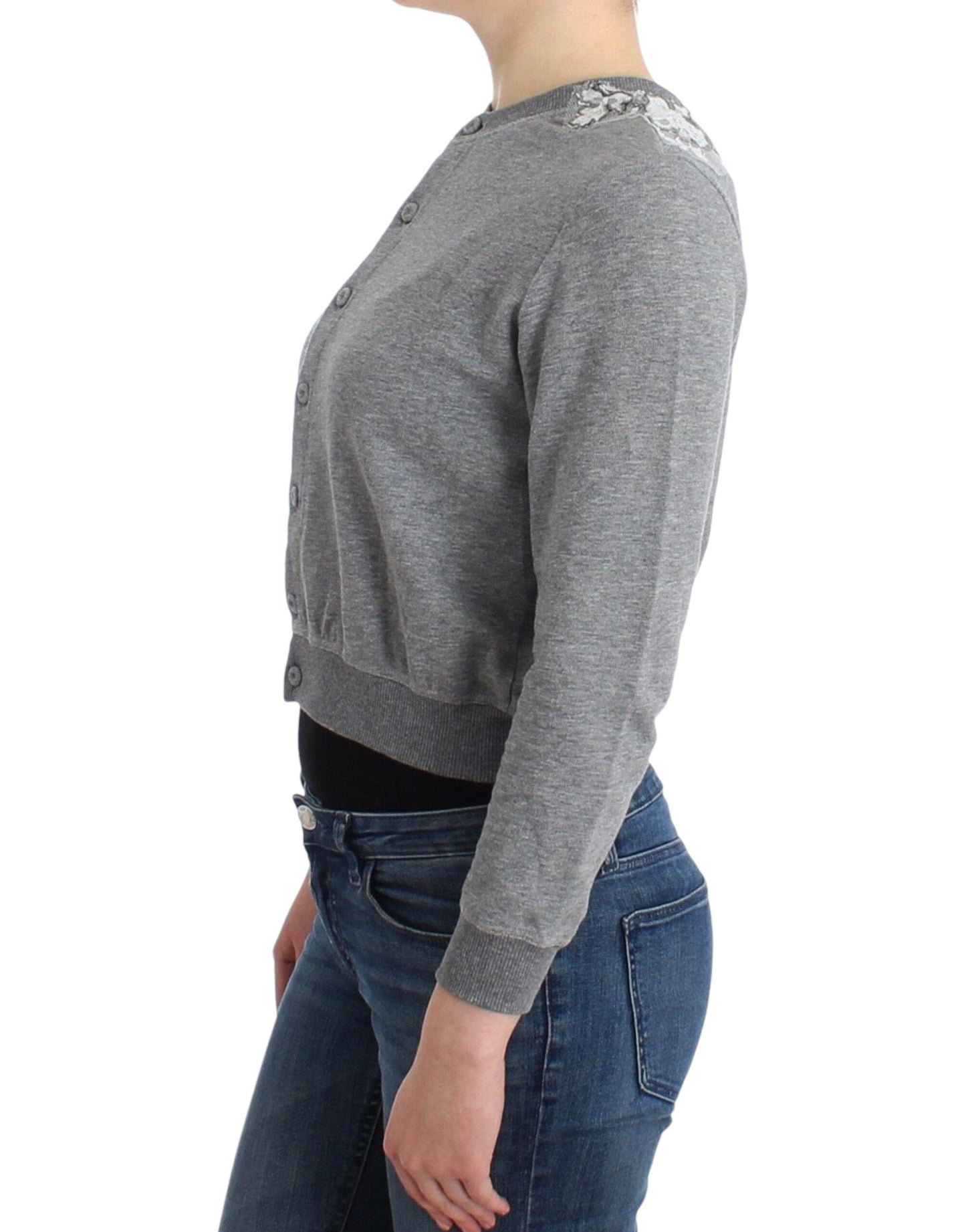 Dessous Grauer Spitzenpullover Cardigan Top