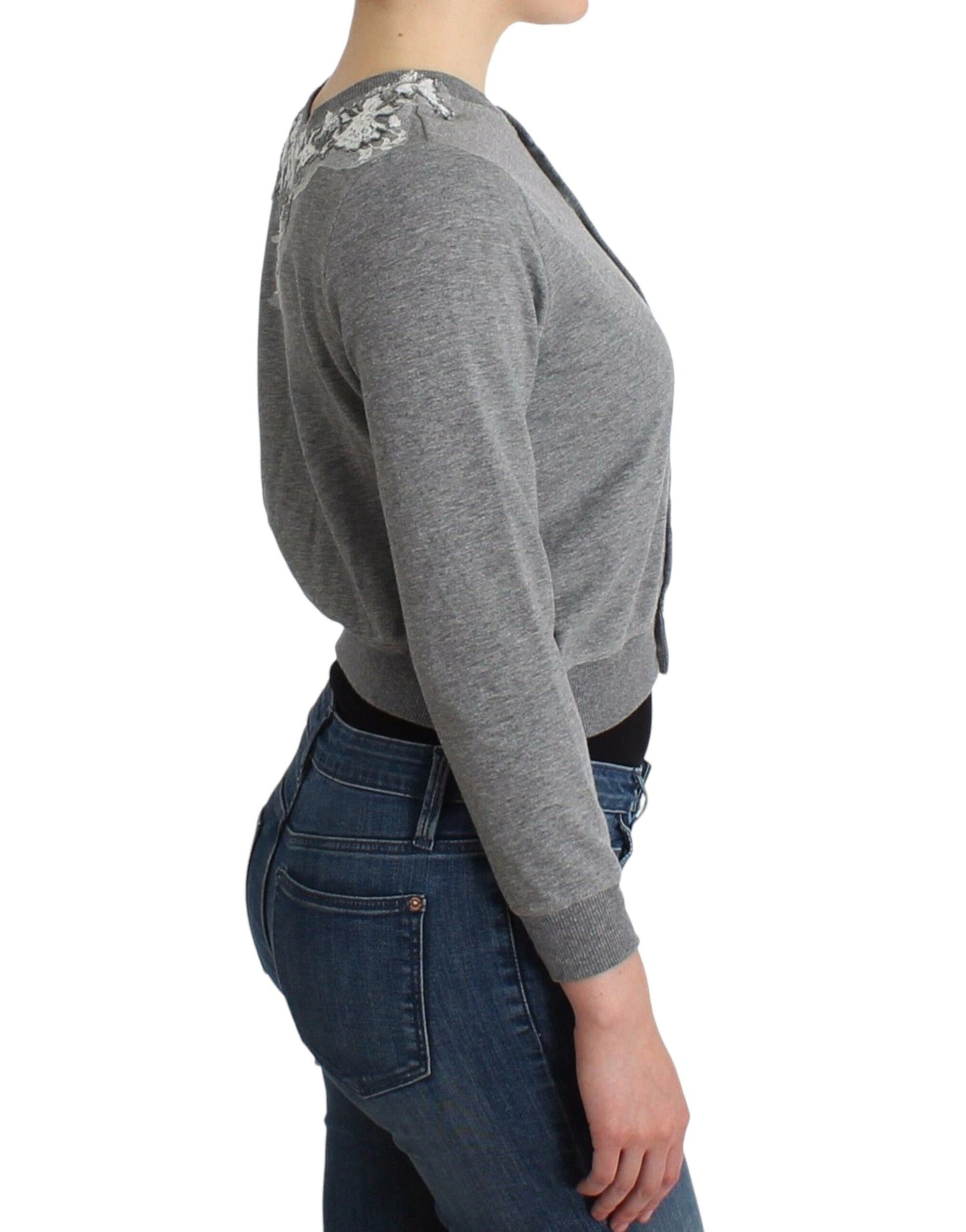 Dessous Grauer Spitzenpullover Cardigan Top