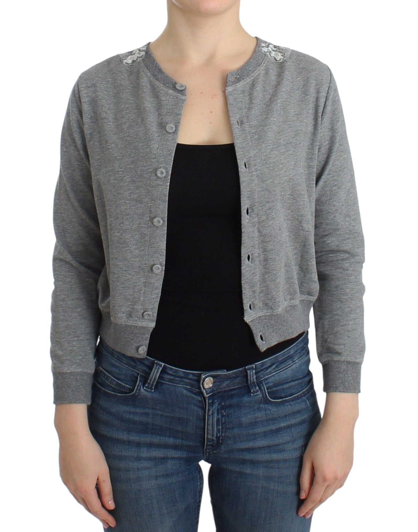 Dessous Grauer Spitzenpullover Cardigan Top
