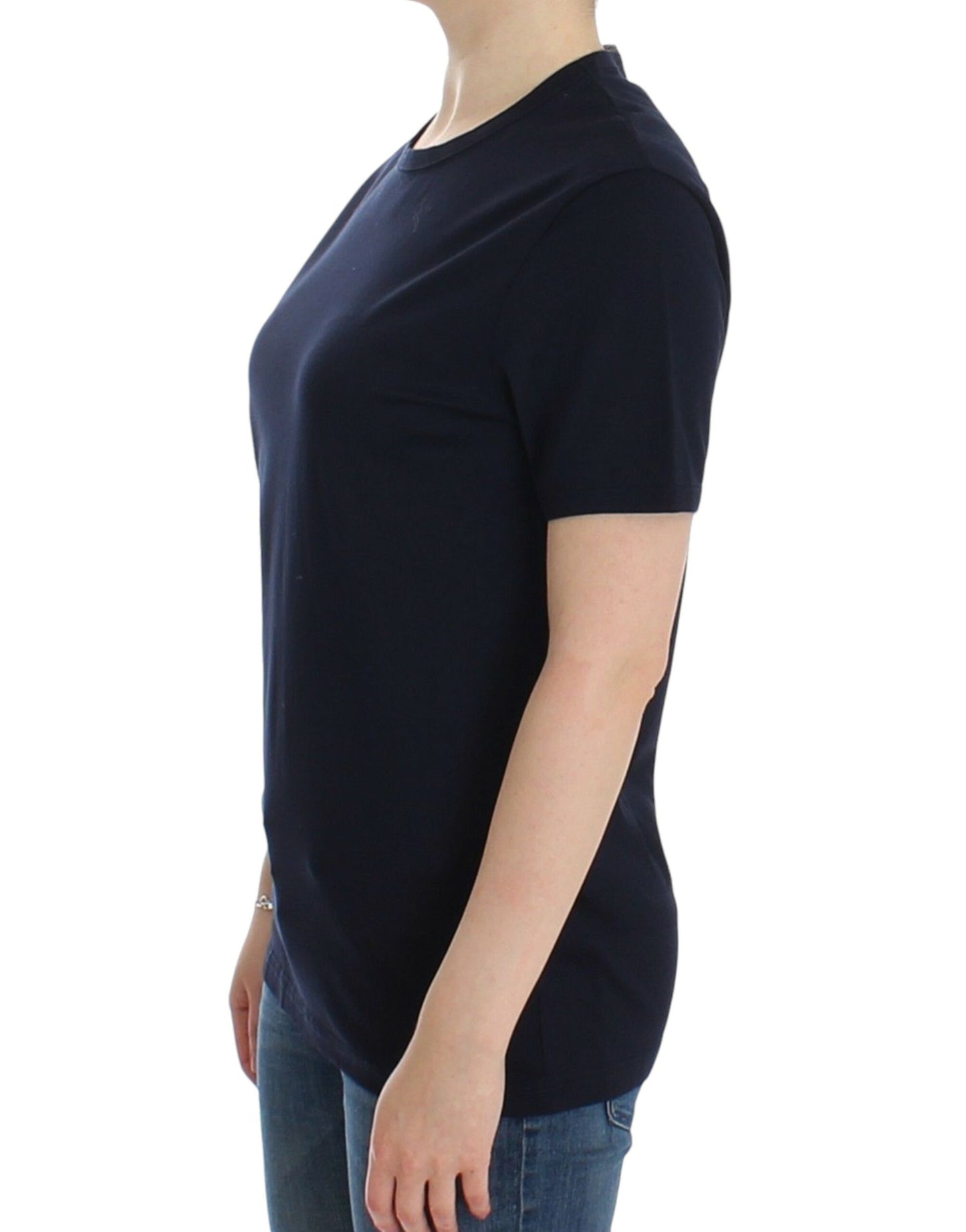 Lingerie-blaues Baumwoll-T-Shirt mit Rundhalsausschnitt und Logo