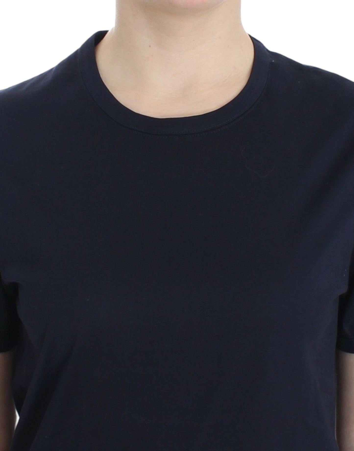 Lingerie-blaues Baumwoll-T-Shirt mit Rundhalsausschnitt und Logo