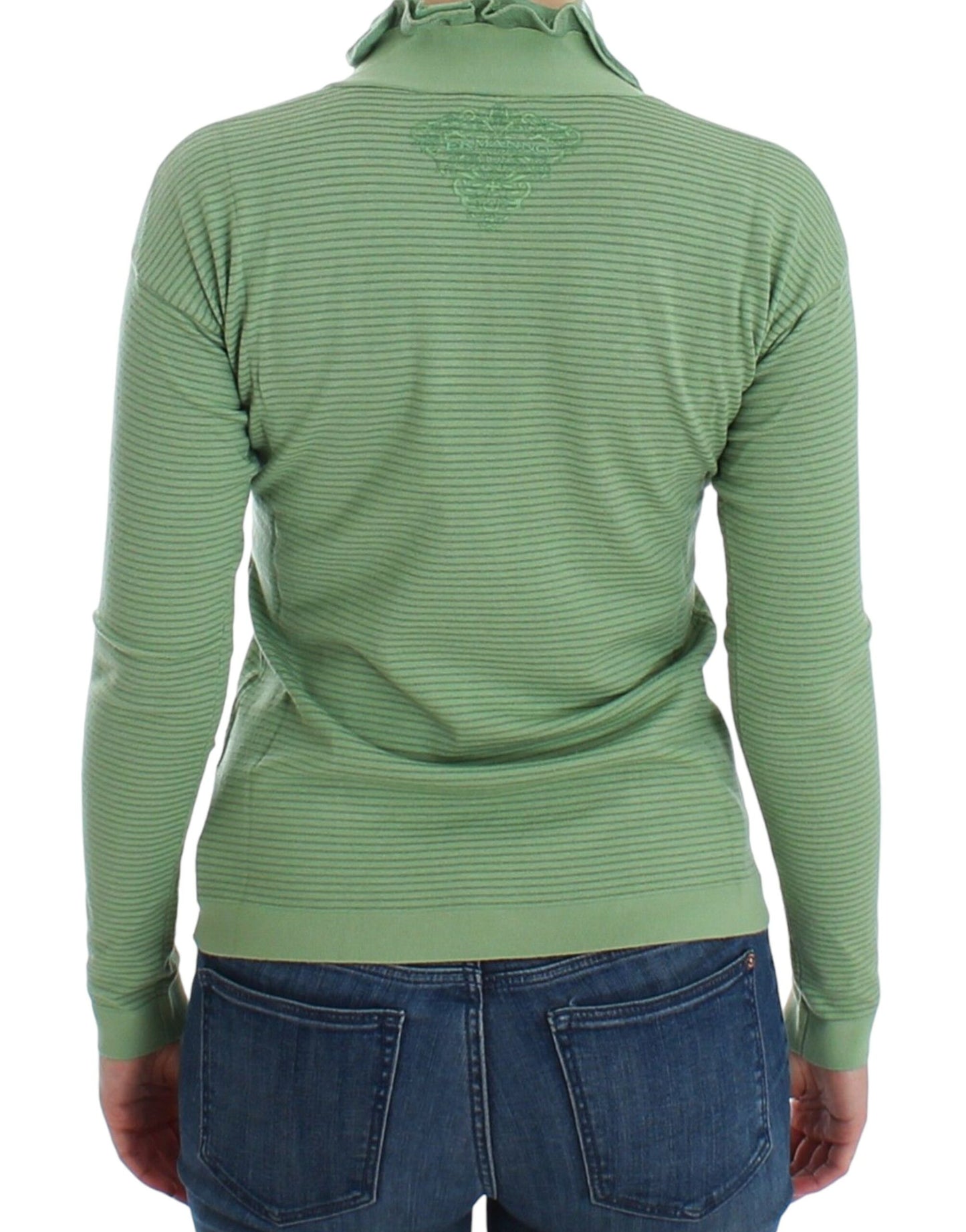 Grüner, gestreifter Langarmpullover aus Wollmischung