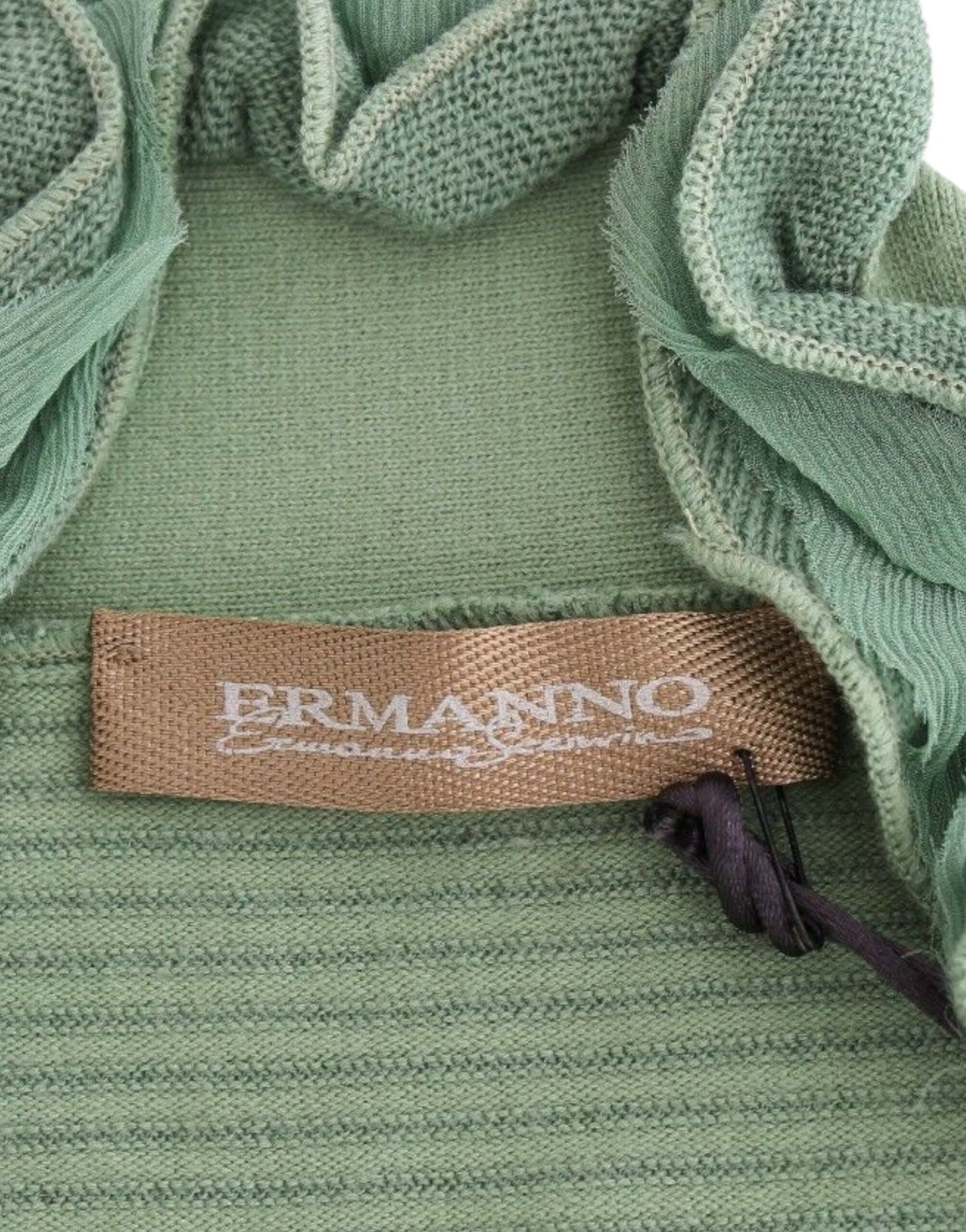 Grüner, gestreifter Langarmpullover aus Wollmischung