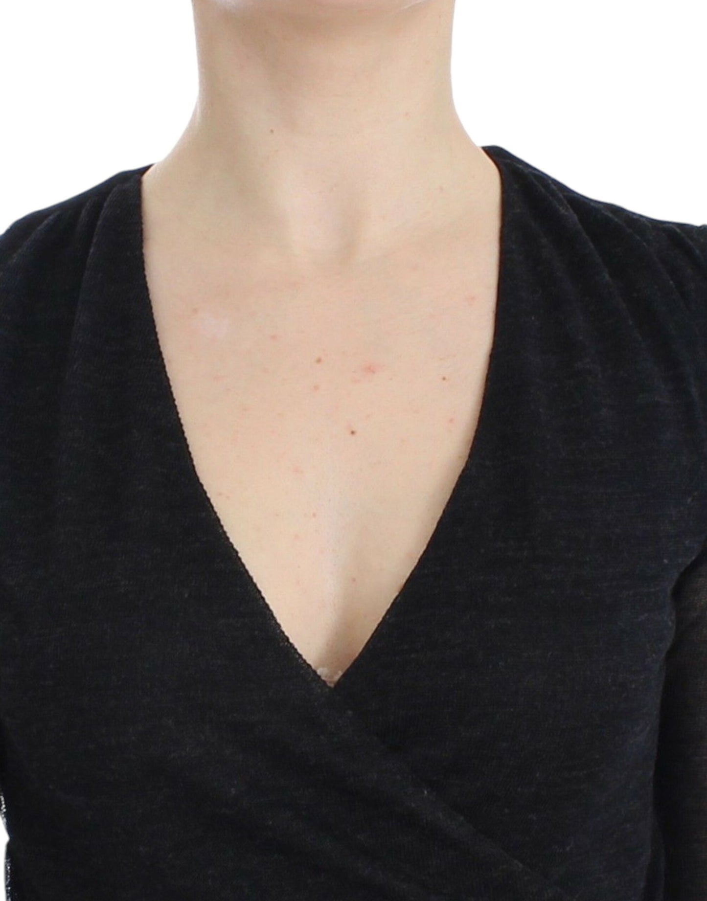 Schwarzer, langärmliger Stretchpullover aus Wollmischung