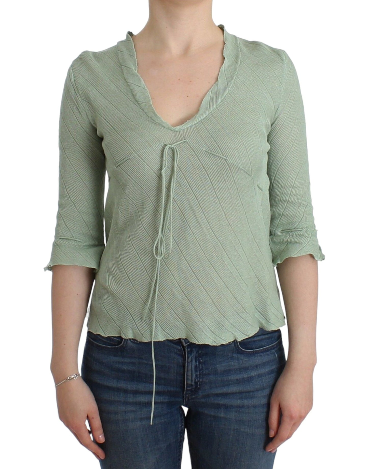 Grüne leichte Strickpullover-Oberteilbluse
