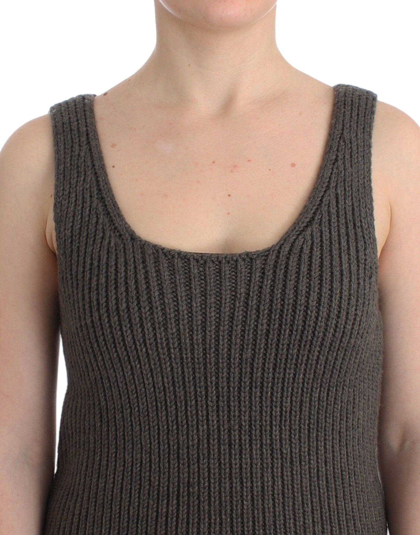 Graues Stricktop, Strickpullover aus Merinowolle