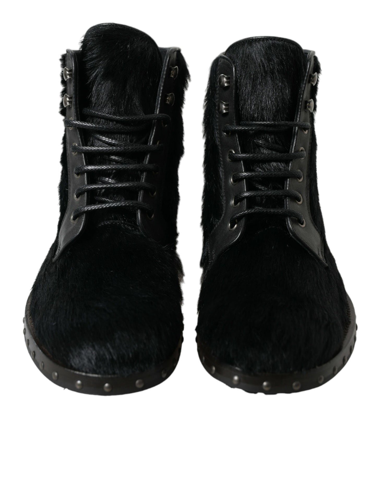 Schwarze Stiefeletten aus Leder im Pony-Stil mit halbhohem Schaft