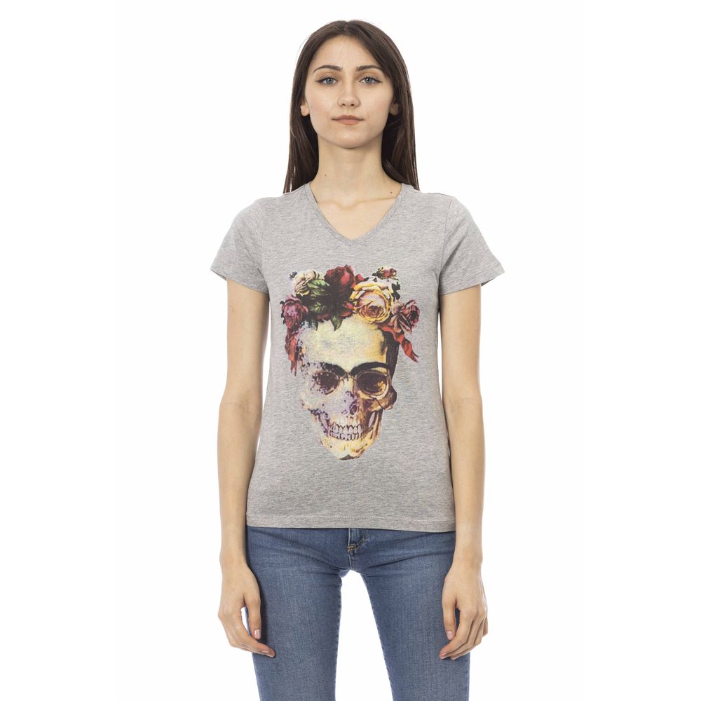 Gray Cotton Women V-Neck Top