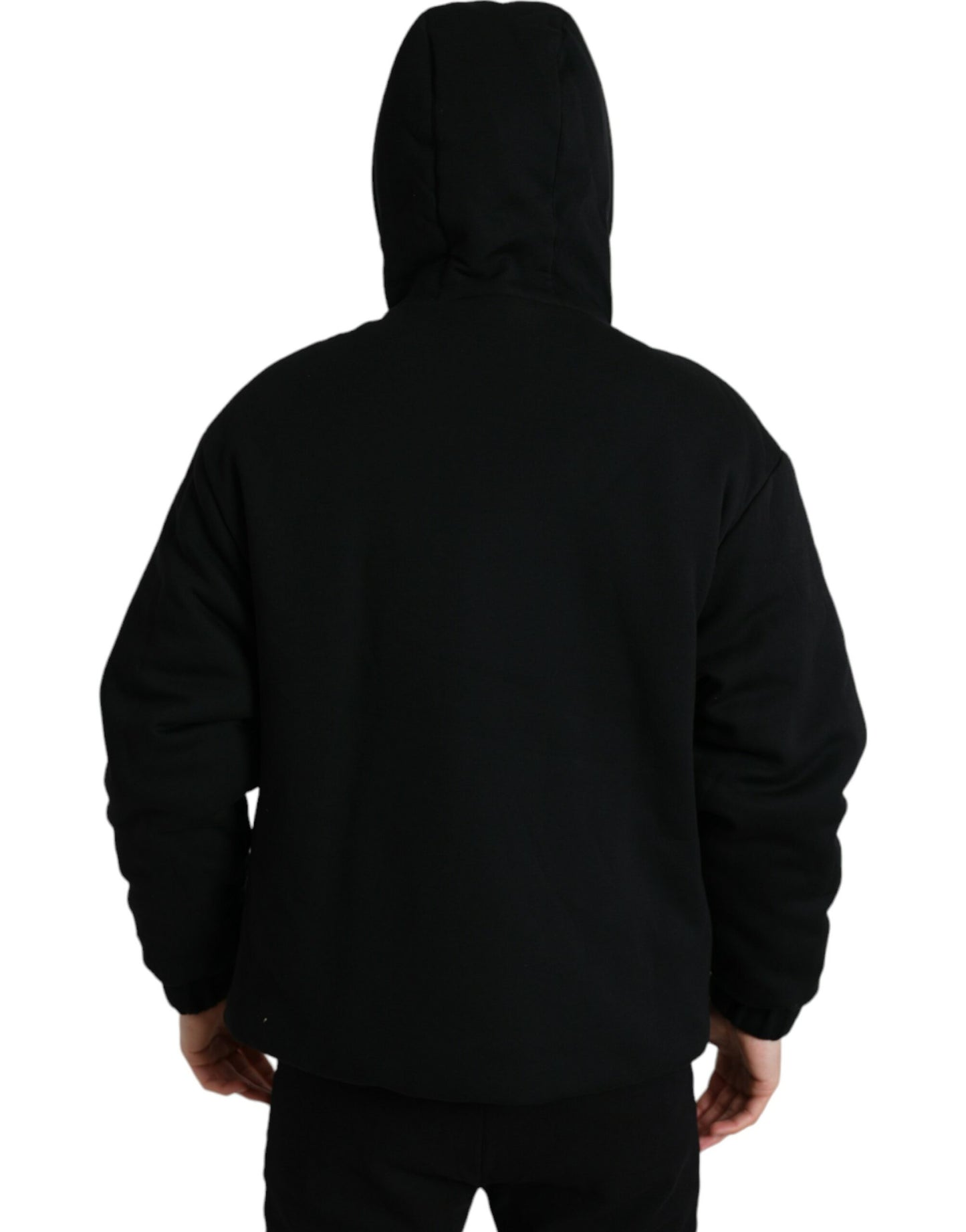 Schwarze Bomberjacke aus Baumwolle mit Kapuze und Logo