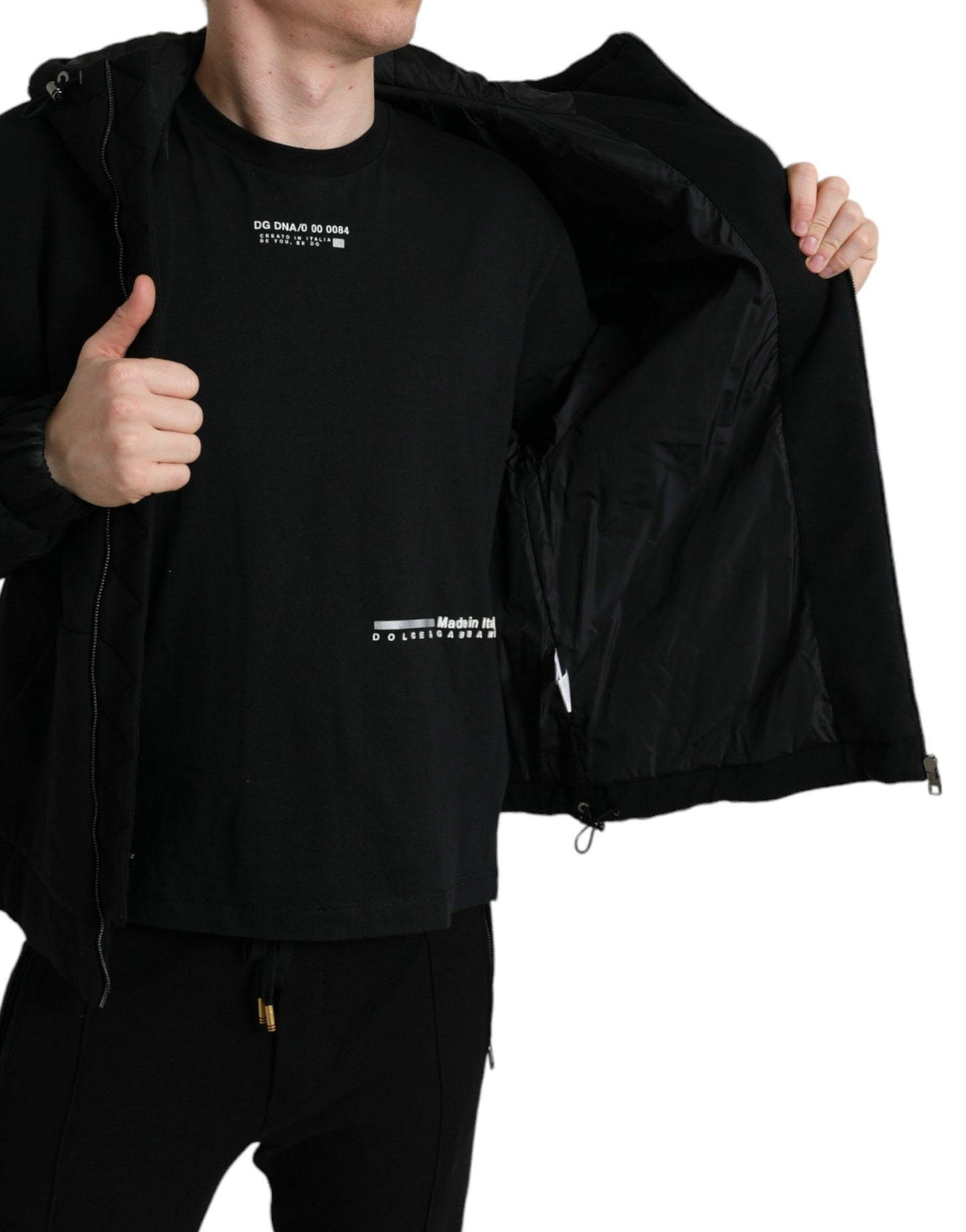 Schwarze Bomberjacke aus Baumwolle mit Kapuze und Logo